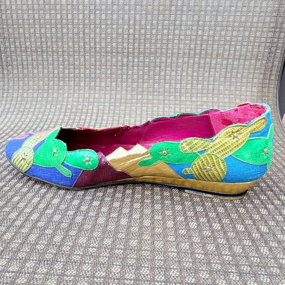 Vtg 80’s Beverly Feldman Women’s 8.5 Leather Wedge Flats Southwest Cowboy Desert - Picture 3 of 11